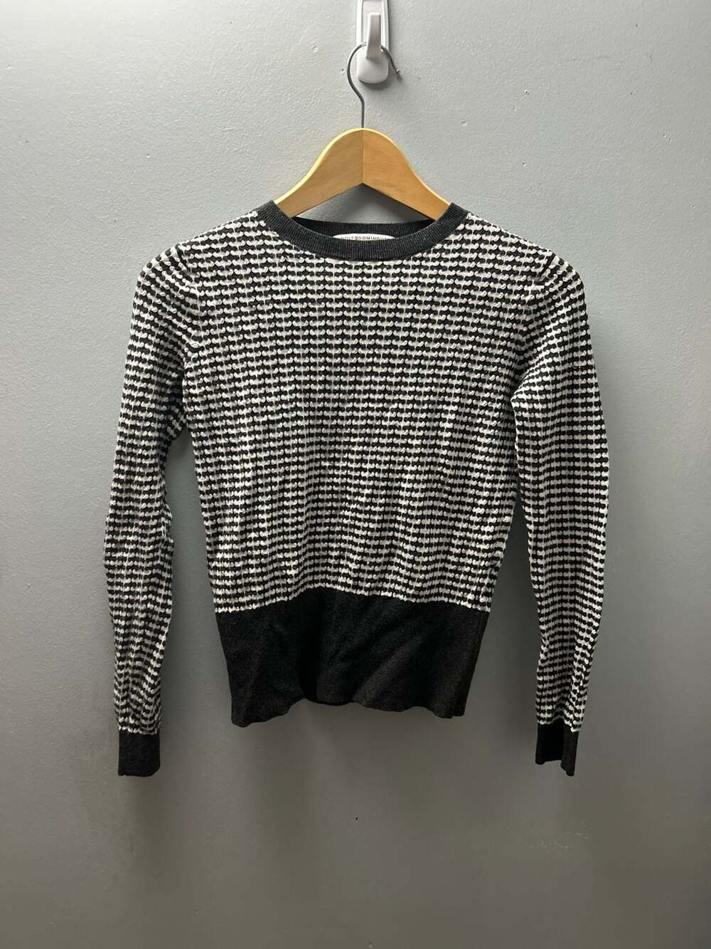 Adolfo Dominguez Textured Knit Crewneck Sweater with Contrast Hem and Cuffs